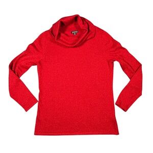 George Womens Red Metallic Shimmer Cowl Neck Long Sleeve Sweater Size M 8-10